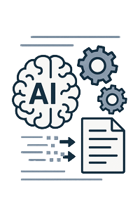 AI brain processing document with gears and data flowing