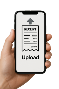 Hand holding smartphone uploading a receipt image